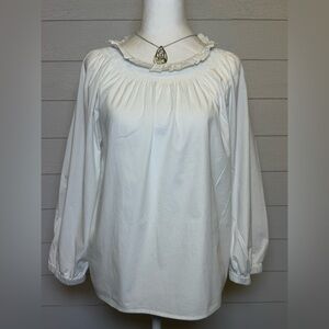 J. Crew White Blouse with Ruffle Neckline medium
